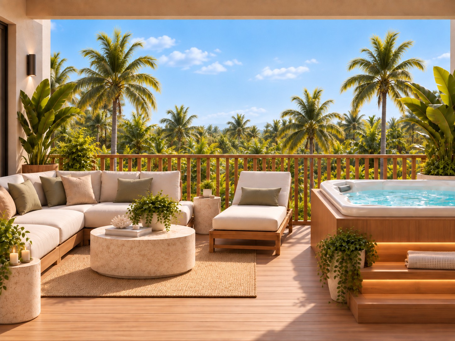 Terrace with private hot tub